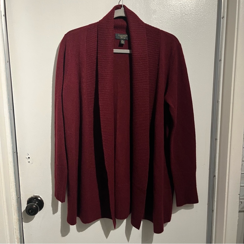 Charter Club Luxury 100% Cashmere Burgundy Open Front Cardigan Sweater Medium
